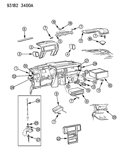 1993 Chrysler Town & Country Instrument Panel, Radio & Speaker Diagram