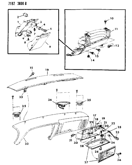 1987 Chrysler Fifth Avenue Instrument Panel Pad, Glovebox & Speakers Diagram