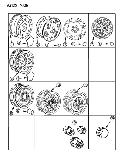 1993 Dodge Shadow Wheels, Caps And Nuts Diagram