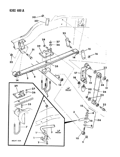 1986 Dodge D150 Suspension - Front Leaf Diagram