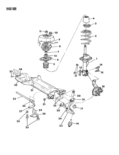 1989 Chrysler LeBaron GTS Suspension - Front Diagram