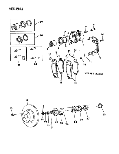 1989 Chrysler LeBaron GTC Brakes, Front Diagram 1