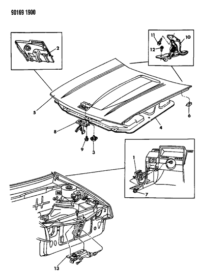 1990 Dodge Shadow Hood & Hood Release Diagram