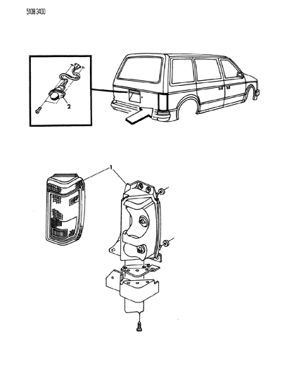 1985 Dodge Caravan Lamps & Wiring - Rear Diagram