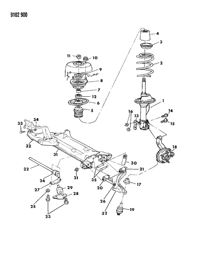 1989 Dodge Dynasty Front Suspension Steering Knuckle Right Diagram for 4449669