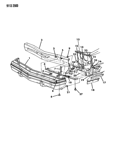 1989 Dodge Dynasty Fascia, Bumper Front Diagram