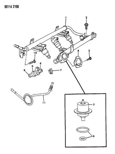 1990 Dodge Caravan Fuel Rail & Related Parts Diagram 3