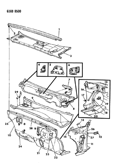 1986 Dodge Daytona Cowl & Dash Panel Diagram