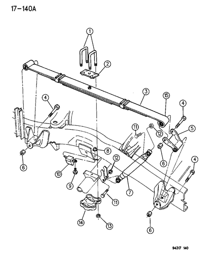 1996 Dodge Dakota Suspension - Rear Leaf With Shock Absorber Diagram 2