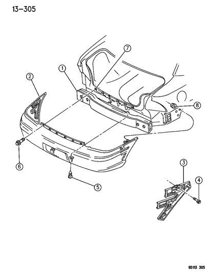 1995 Dodge Neon Rear Bumper Cover Diagram for PD15RD7