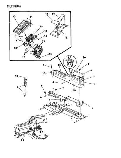 1989 Dodge Daytona Console, Center Diagram