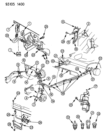 1993 Dodge Shadow Lines & Hoses, Brake Diagram 1