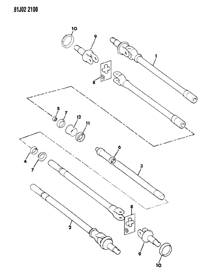 1986 Jeep Comanche Shafts - Front Axle Diagram 1