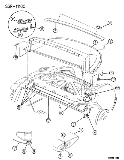 1993 Dodge Viper Sport Cap - Roof Diagram