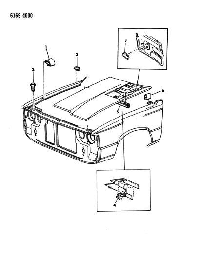 1986 Chrysler LeBaron Base Bumpers & Plugs, Fender, Hood Diagram