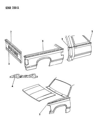 1987 Dodge Dakota Tape Stripes & Decals - Exterior View Diagram 2