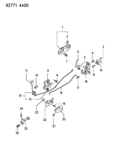 1993 Dodge Colt Door, Rear Handles & Controls Diagram