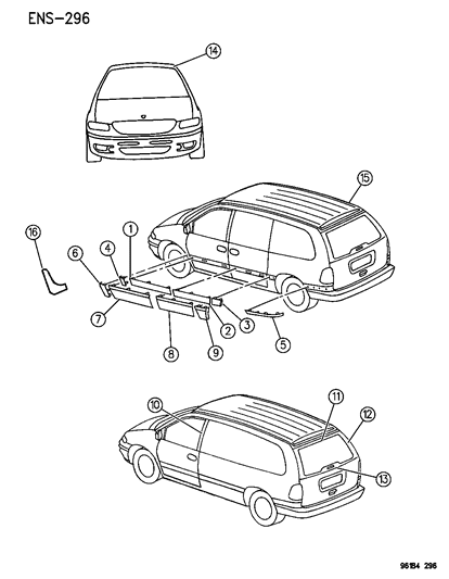 1996 Chrysler Town & Country Molding Quarter Panel Diagram for HU97SPJ