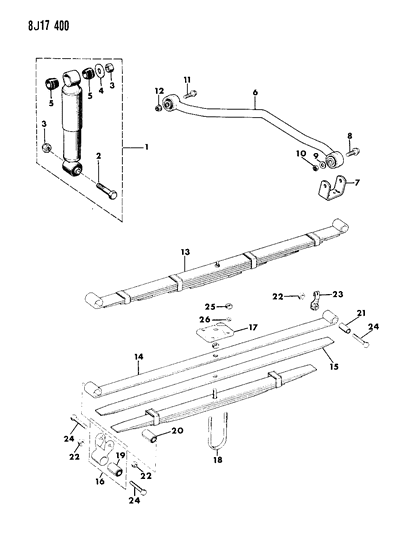 1988 Jeep J20 Suspension - Rear With Shock Absorber Diagram