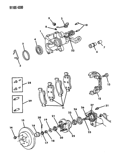 1991 Chrysler TC Maserati Brakes, Rear Disc Diagram