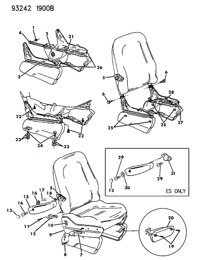1993 Chrysler Town & Country Seat--Reclining And Non-Reclining Diagram