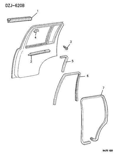 1994 Jeep Grand Cherokee Door, Rear Weatherstrips & Seals Diagram