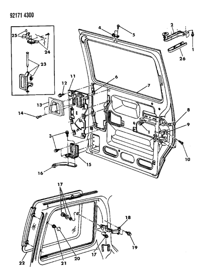 1992 Dodge Caravan Door, Sliding Shell, Glass And Controls Diagram