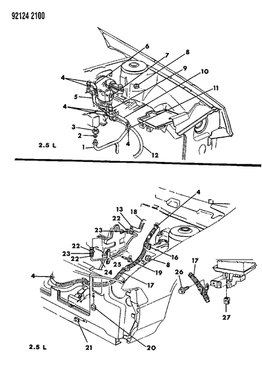 1992 Dodge Spirit Plumbing - A/C & Heater Diagram 2