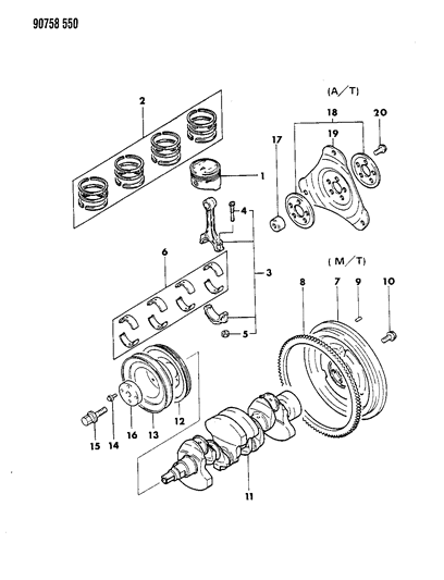 1990 Dodge Colt Crankshaft & Piston Diagram 3