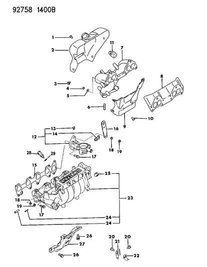 1992 Dodge Colt Manifolds - Intake & Exhaust Diagram 2