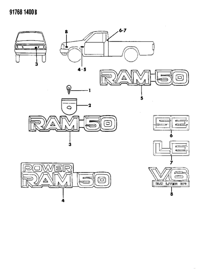 1991 Dodge Ram 50 Nameplates Diagram