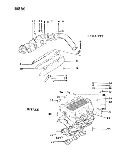 1988 Dodge Caravan Manifolds - Intake & Exhaust Diagram 3