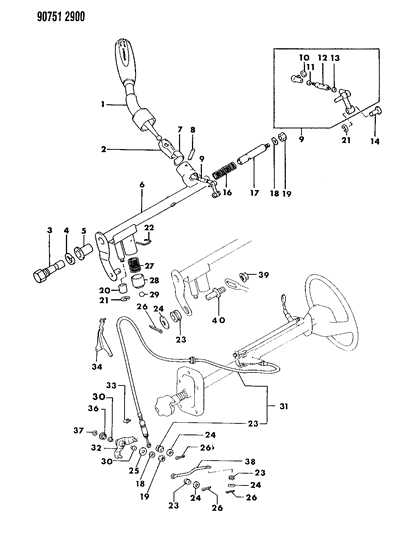 1990 Dodge Ram 50 Controls, Gearshift Diagram