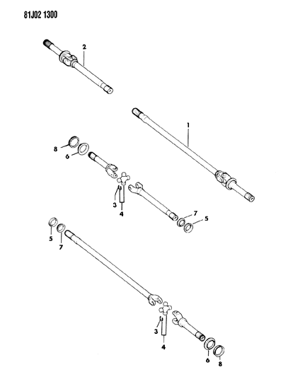 1984 Jeep Wrangler Shafts - Front Axle Diagram