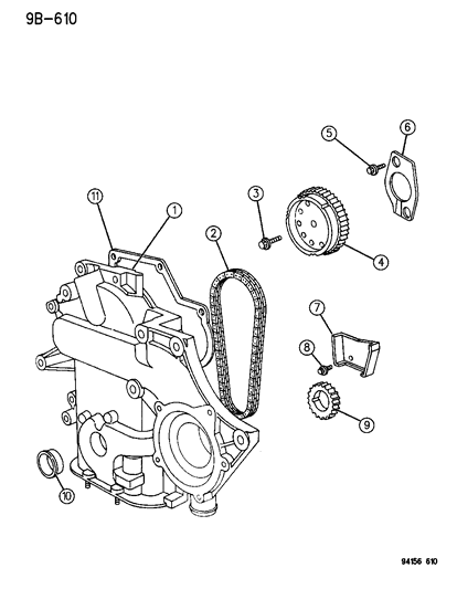 1994 Dodge Caravan Timing Belt / Chain & Cover & Intermediate Shaft Diagram 2