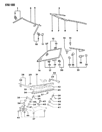 1989 Chrysler Conquest Mouldings - Exterior View Diagram