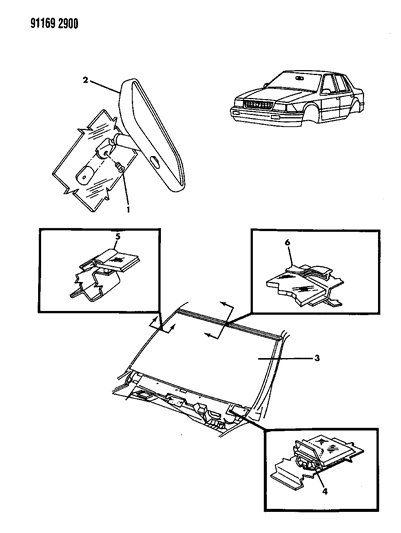 1991 Dodge Spirit Glass - Windshield & Mirror Diagram