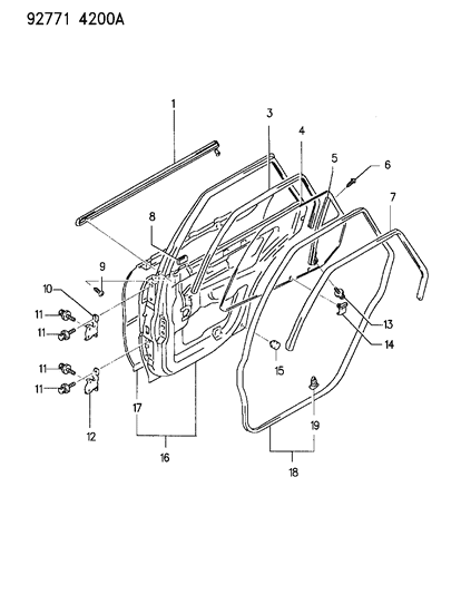 1994 Dodge Colt Door Shell, Rear Diagram