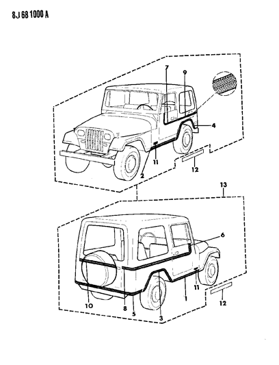 1989 Jeep Wrangler Decals, Exterior Diagram 5