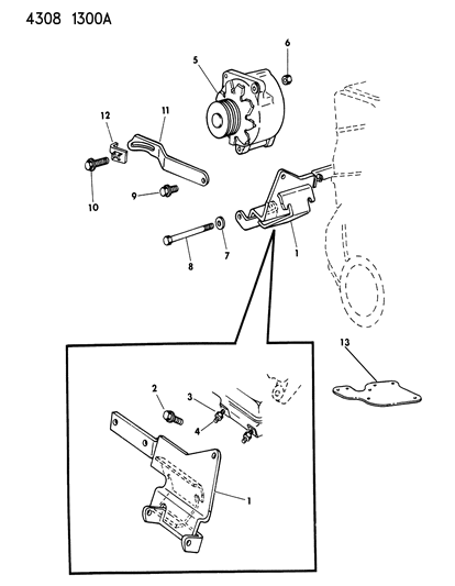 1984 Dodge Ram Wagon Alternator & Mounting Diagram 2