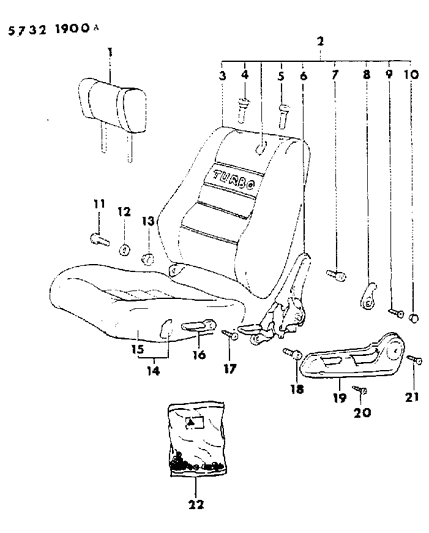 1985 Chrysler Conquest Front Seat - Low Back Bucket Diagram 1