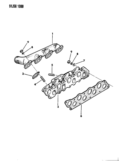 1993 Jeep Cherokee Manifolds - Intake & Exhaust Diagram 1