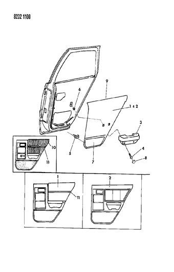 1988 Dodge Shadow Door Trim Panel - Rear Diagram