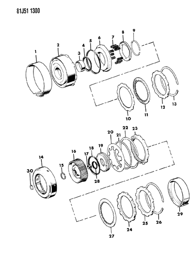 1985 Jeep J20 Clutch, Front & Rear Diagram 1