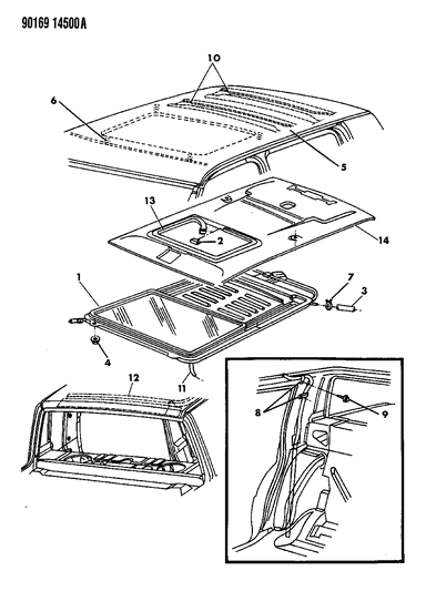 1990 Chrysler Imperial Sunroof & Roof Panel Diagram