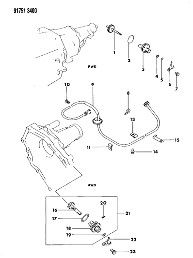 1991 Dodge Ram 50 Cable, Speedometer & Pinion Diagram