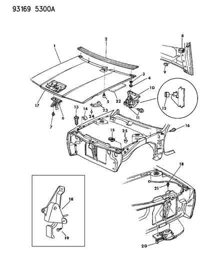 1993 Chrysler LeBaron GTC Hood & Hood Release Diagram
