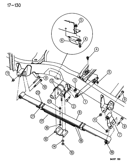 1996 Dodge Dakota Suspension - Rear Leaf With Shock Absorber Diagram 1