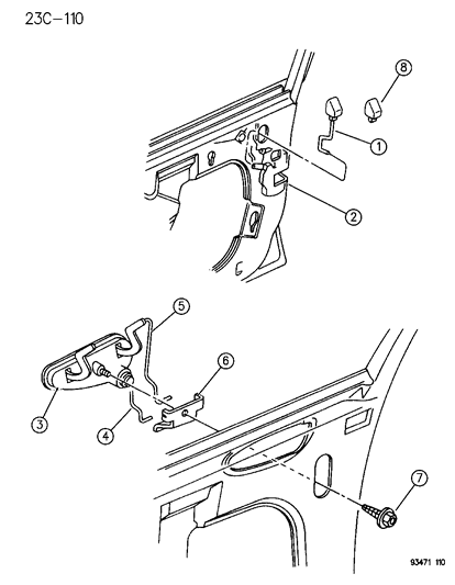 1996 Chrysler New Yorker Door, Front Exterior Handle & Links Diagram