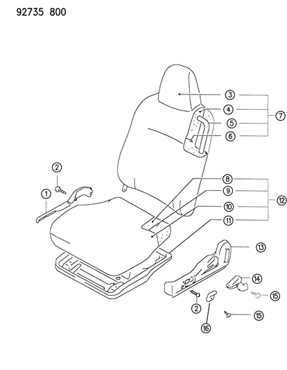 1994 Dodge Colt Seat - Front Diagram